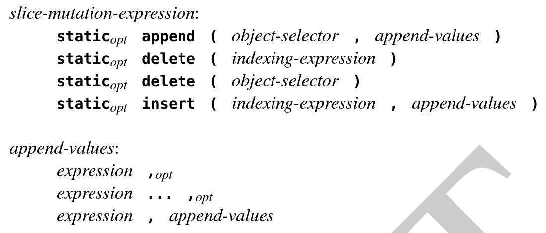 A screenshot of the language spec showing the grammar for append expressions.