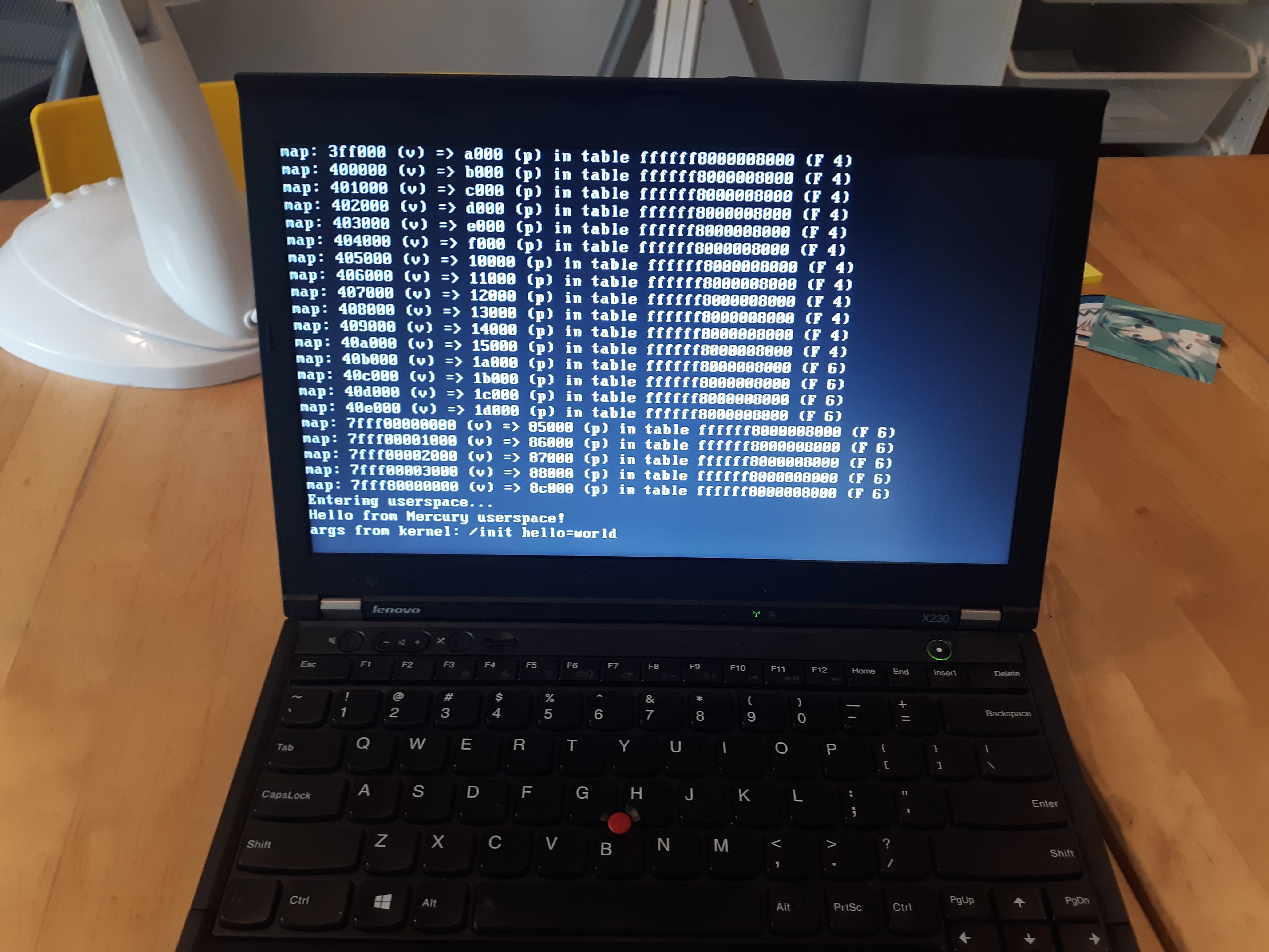 Picture of Helios booting on a ThinkPad