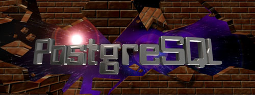 A “logo” which depicts the word “PostgreSQL” in a 3D chrome font bursting through a brick wall from space. No, seriously.